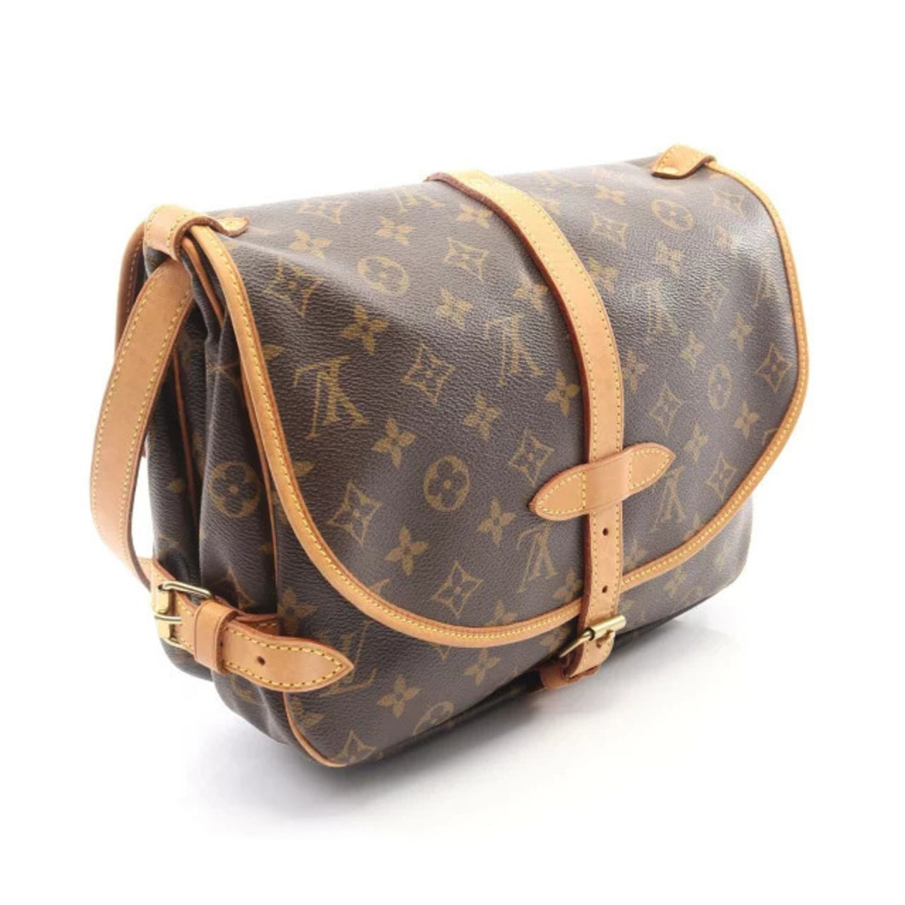 Louis Vuitton Shoulder Monogram Brown Canvas Bag Leather Saumur Brown